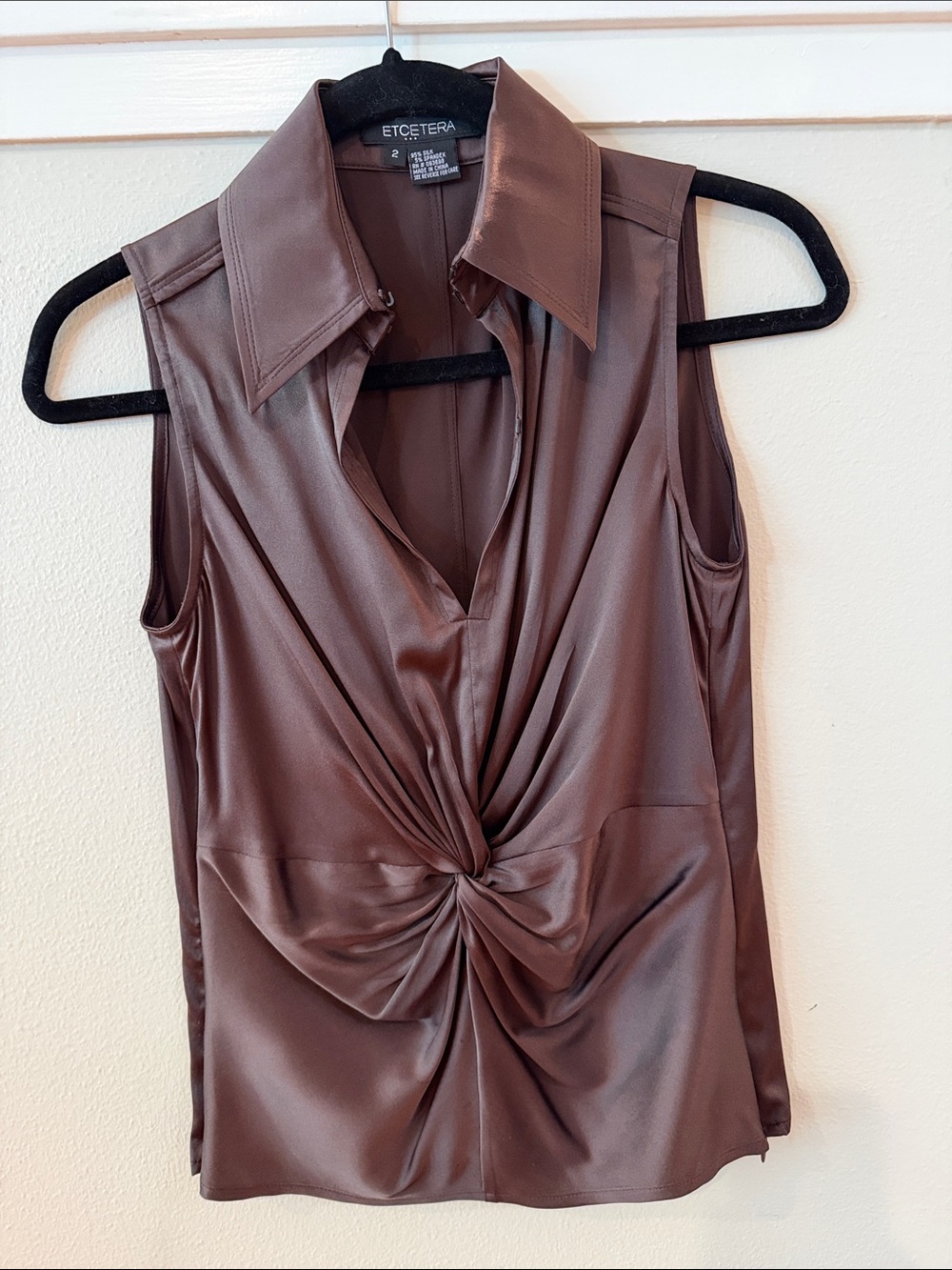 Etcetera Brown Sleeveless Twist-Front Silk top